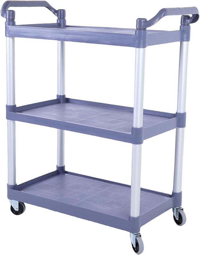3 Tier Utility Cart Rolling Tool Cart, Heavy Duty Commercial Service Tool 330lbs Load Capacity, Mechanic Tool Storage Organizer for Warehouse Garage M Gray, Equipped with 4