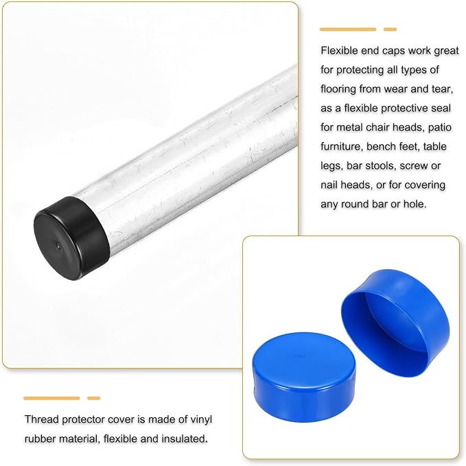 uxcell 4pcs Rubber End Caps 130mm(5 1/8 Inch) ID x 80mm(3 1/8 Inch) H Vinyl Round End Cap Cover Screw Thread Protectors Blue
