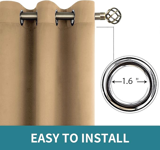 BGment Blackout Curtains for Living Room - Grommet Thermal Insulated Room Darkening Curtains for Bedroom, 2 Panels of 52 x 63 Inch, Khaki