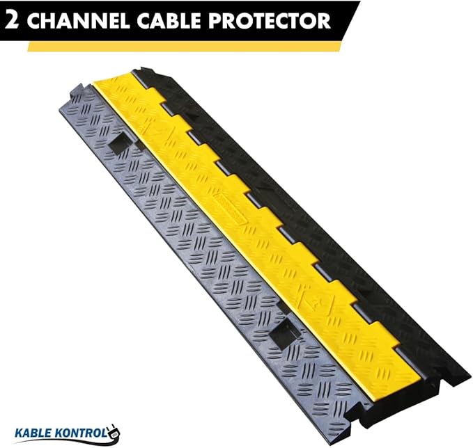 Kable Kontrol Atlas Heavy Duty Cable Protector Ramp - 2 Channel Bulk Wholesale Pallet - 10 Pcs - 40” Long Black & Yellow - 24,000 Lbs Capacity - Rubber Speed Bump Wire Protector Cord Cover - CP9987