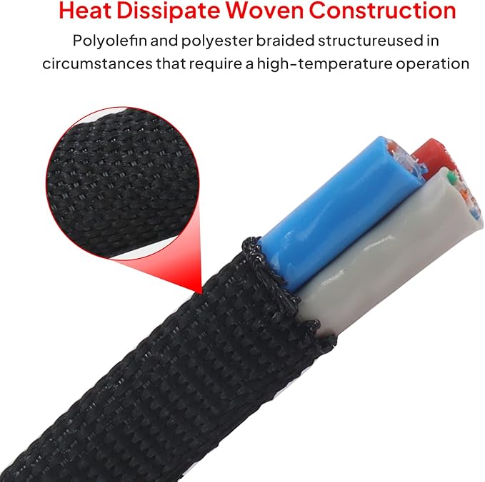 2 in 1 Heat Shrink Braided Sleeving Fabric Tubing-Ideal fit Irregular Shape Hose/Cable/Wire (1/2"(12mm), 22FT)