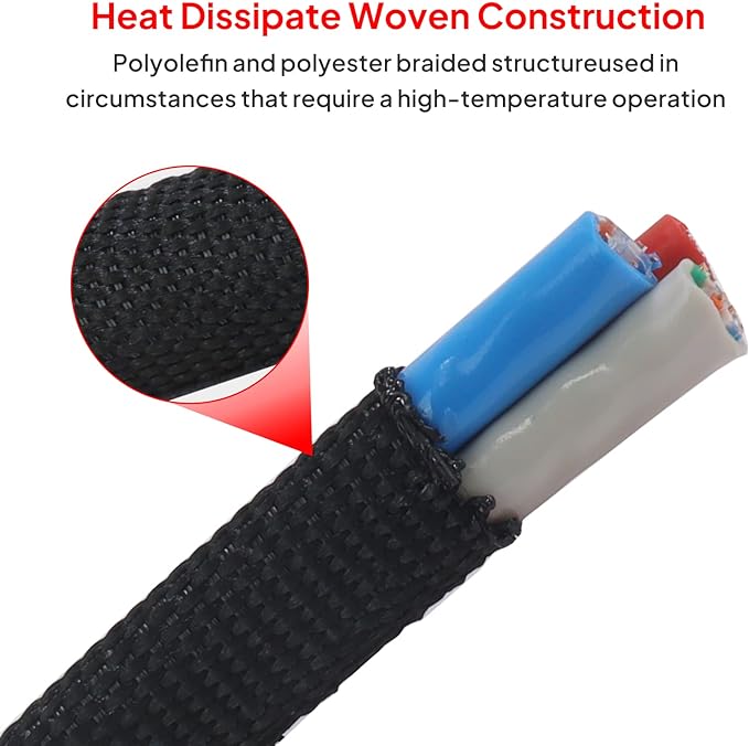 2 in 1 Heat Shrink Braided Sleeving Fabric Tubing-Ideal fit Irregular Shape Hose/Cable/Wire (3/8"(10mm), 60FT)