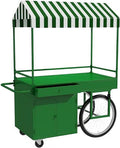 Food Cart for Business with Striped Canopy, Mobile Display Stand with Storage Drawers, for Street Food, Farmers Markets, Outdoor Events (Green, 39.37 * 27.56 * 78.74in)