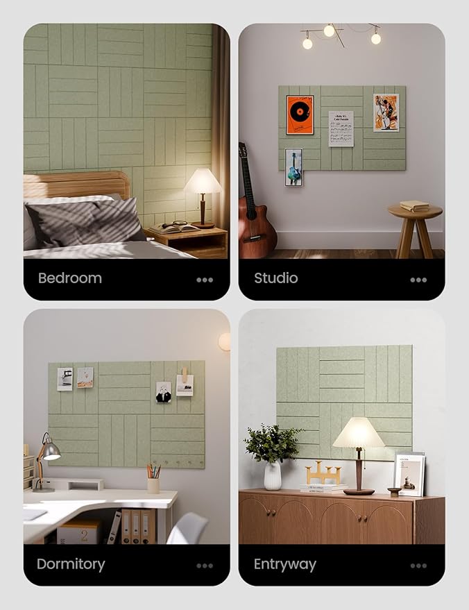 Felt Bulletin Board Tiles Large 36" x 24" Cork Board Alternative-6 Pack with 40 Adhesive Tabs, Thick Slat Wall Panels for Office Decor, Push Pin Board Wall Organizer Alternative - Sage