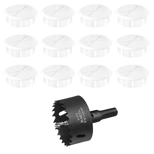 2-3/8" White Desk Grommet, JTemgle Flexible Cable Grommet with Bi-Metal Hole Saw Rubber Cable Hole Cover Wire Organizer Caps Desktop Cord Management for Home Office TV Stands Tabletops, 13 Pieces
