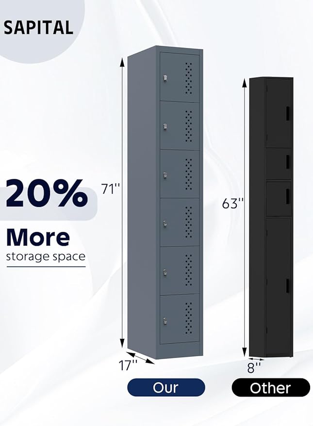 Metal Locker Storage Cabinet with 6 Doors, 71'' Tall Lockable Lockers Storage Cabinet, Employee Lockers with Doors for Utility Closet, Office, School, Gym, School