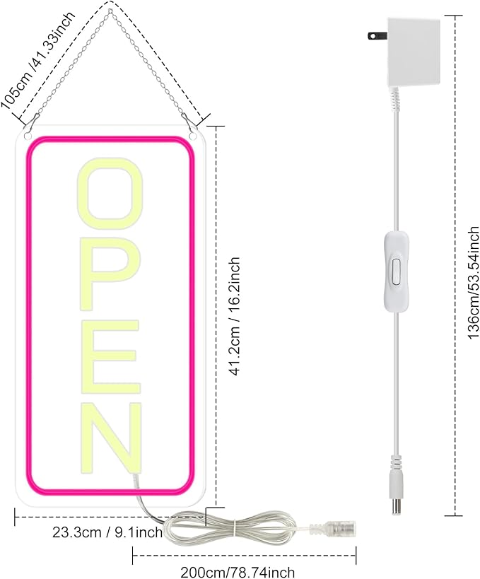 inShareplus 16"x 9" LED Neon Open Sign for Business, with ON/OFF Switch adapter, Ultra Bright Lighted Sign Open, Electric Light up Sign for Stores, Restaurants Offices Retail Shops Window Storefronts