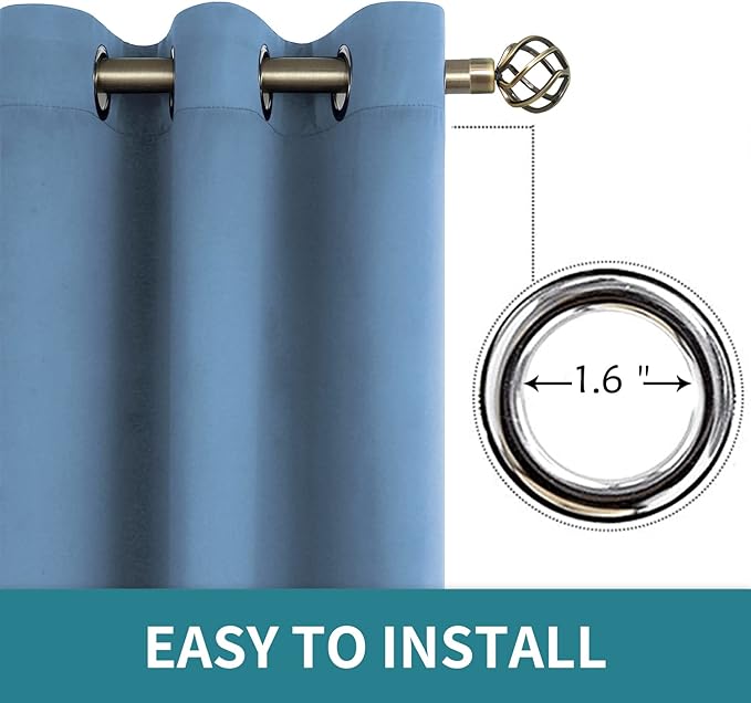 BGment Blackout Curtains for Bedroom - Grommet Thermal Insulated Room Darkening Curtains for Living Room, Set of 2 Panels (38 x 54 Inch, Faded Denim)