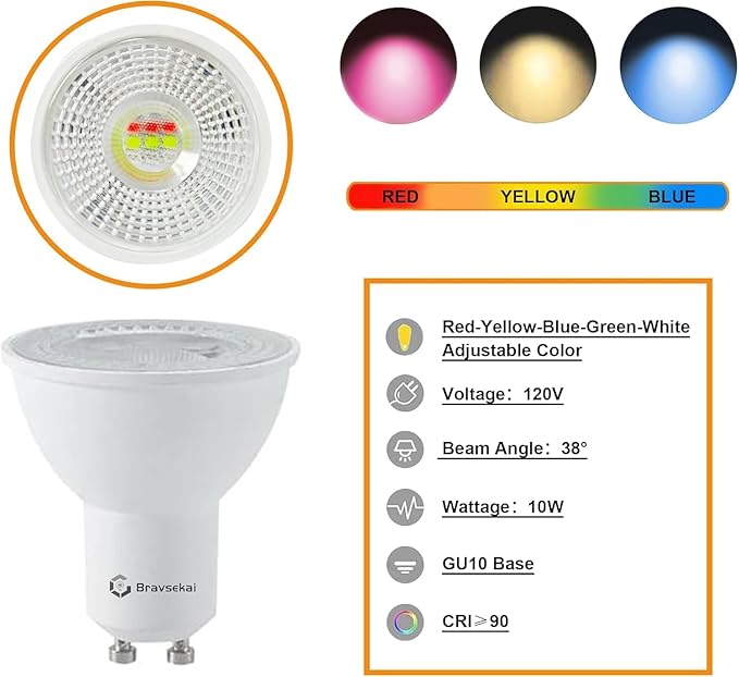 GU10 16-Color RGB Track Lighting Heads (12-Pack GU10) – IR Remote Control Color-Changing Ambient Lights, Perfect for Living Room, Home Parties, Nightclubs and Bars