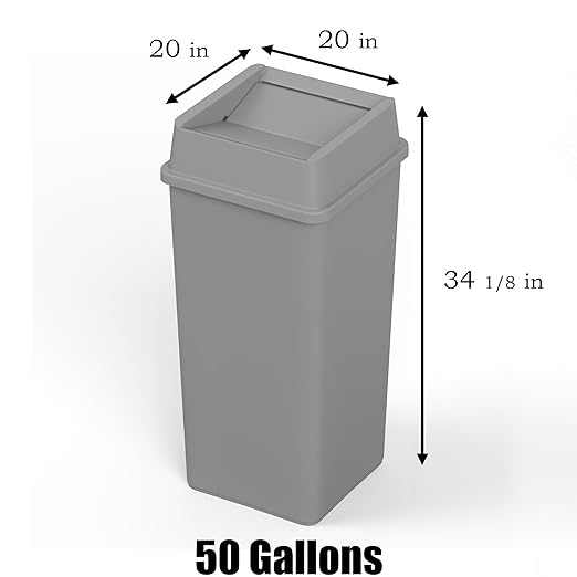 Square Commercial Trash/Garbage Can | Outdoor/Office/Restaurant/School/Kitchen (Trash Can with Lid, Gray, 50 Gallon)