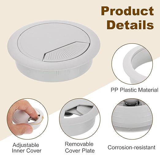 uxcell 8 Pcs 60mm (2.36 Inch) Desk Grommet, Plastic Cable Hole Cover, Wire Cord Cable Organizer for Home Office Computer Desk Cabinet, Gray