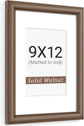 Natural Walnut 9x12 Picture Frames Mat to 6x8 Picture Display,Original Wood Handcrafted Photo Frame,Wooden Frame 9x12 with Tempered Glass Graduation Family Wedding Pictures Tabletop & Wall Decor