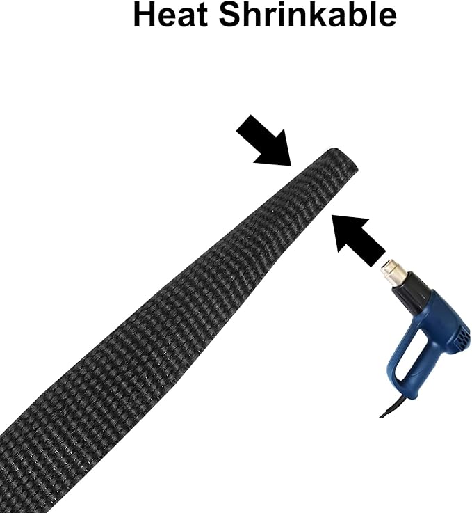 MECCANIXITY Braided Cable Sleeves Heat Shrinkable Fabric Sleeving, 5/8" 40ft Black 2:1 Ratio Heat Shrinkable Cord Protector for Harness Cable, Network Cable Protection, Cable Management