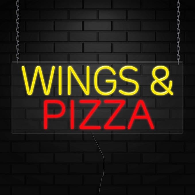 Wings & Pizza Neon Sign for Retail Displays | Value priced LED Flex Neon | Electronic Light Up LED Sign for Windows/Walls | 32"W x 13"H x 1"D
