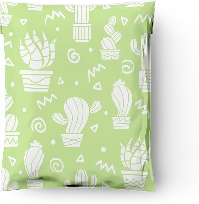 12x15 (50) Green Cactus Designer Poly Mailers Waterproof Self Sealing Tear Resistant Polymailers Shipping Envelopes Premium Printed Bags For Small Businesses