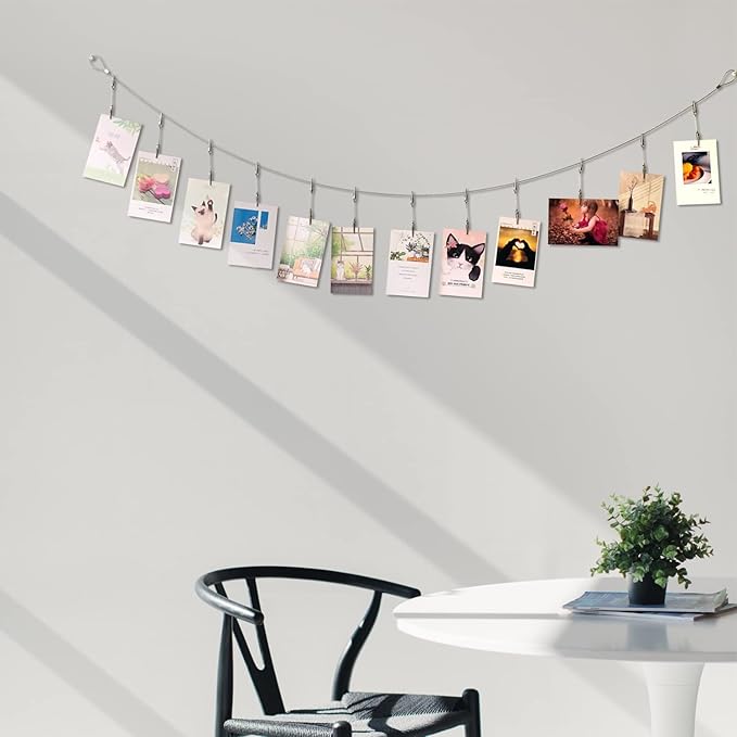 TFu Wall Hanging Photo Display, DIY Picture Photo Frame String with 12 Clips for Hanging Photos Notes and Artworks (Adjustable Alligatory Clip)