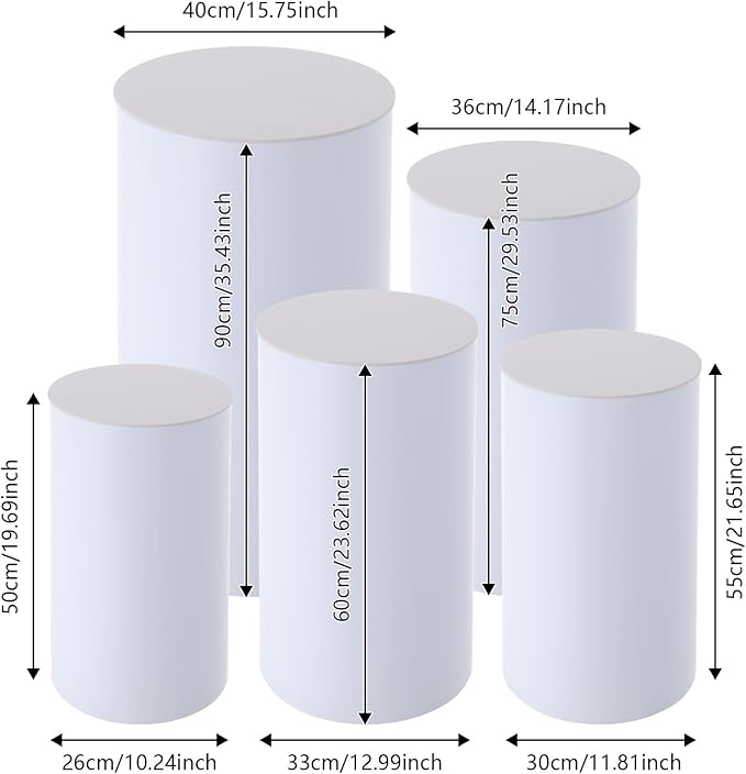 Cake Pedestal Stands for Party 5PCS Dessert Table Display Plinth Pillars White Round Cylinder Pedestal Stands for Wedding Sculpture Display Column Decoration Cube (5PCS-Cylinder-White)