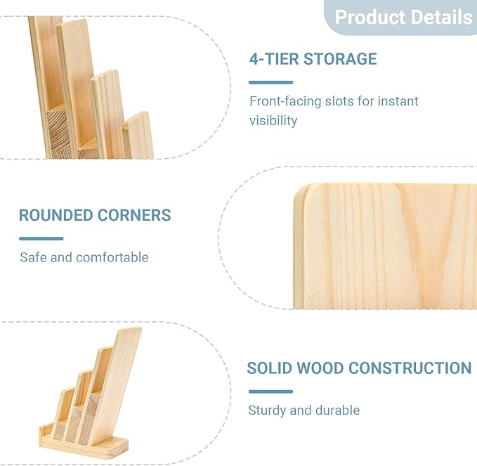 2 Pack Pine Wood Brochure Holder 4×6 Inch Literature Holder 4-Tier Countertop Trifold Flyer Display Stand Pamphlet Booklet Menu Postcard Greeting Card Organizer