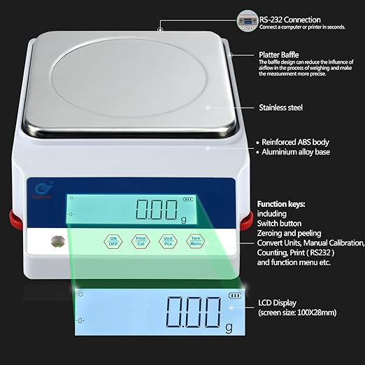 Lab Scale 5000gx0.01g High Precision Electronic Large Range Scientific Analytical Balance Scale Digital Weight Gram, Kitchen, Jewelry, Gold, Industrial, Postal, Clark, Count Scales Gn Dwt Unit