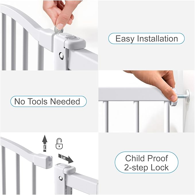 Great Gates Pet Gate - Durable Steel Gate for Stairs - Self-Closing Door & 2-Step Child Proof Lock - Wall-Friendly Dog Gates for Doorways (Fits Most) - 29.5"- 36.5", 34” Tall
