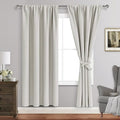 JIUZHEN Blackout Curtains for Bedroom– Thermal Insulated,Noise Reducing Room Darkening Rod Pocket Curtains for Living Room, Set of 2 Panels with Tiebacks, 42 x 72 inch Long, Ivory