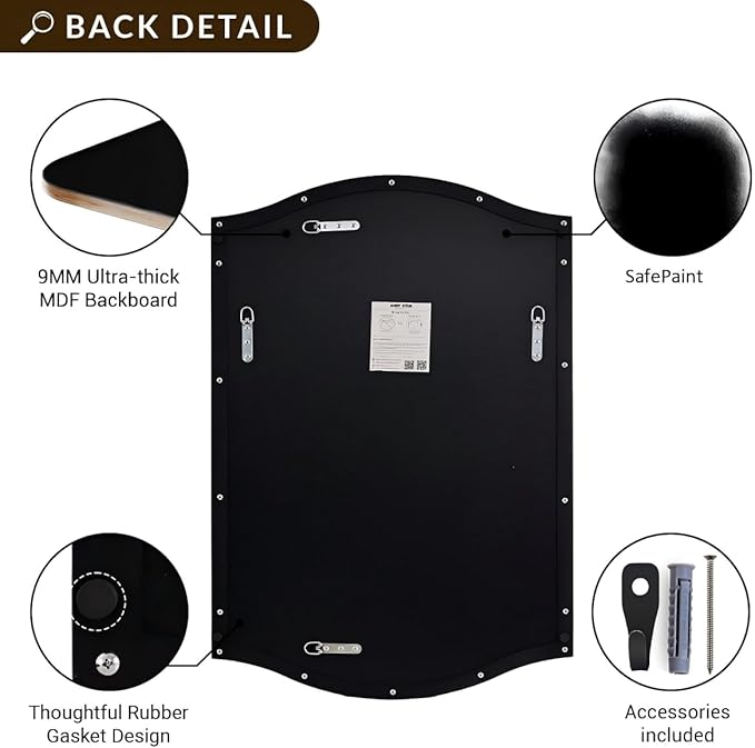 ANDY STAR 30"x40" Scalloped Wall Mirror，Matte Black Rectangle Bathroom Mirror with Curved Edge Stainless Steel Metal Frame, Large Wall-Mounted Mirror for Bathroom, Entryway (Horizontal/Vertical)