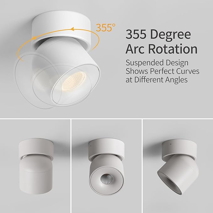 Aisilan LED Ceiling Spotlight Indoor Dimmable 2 Pack, 7W White Directional Accent Light, Adjustable Modern Wall Spot Light, Warm White CRI 97, for Living Room Bedroom (Install Upgrade)
