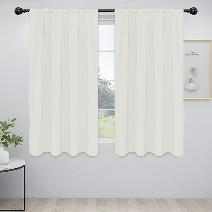 Easy-Going Rod Pocket Blackout Curtains for Bedroom, Room Darkening Window Curtains for Living Room, Thermal Insulated Noise Reduction Solid Window Drapes, 2 Panels(52x63 in, Ivory)