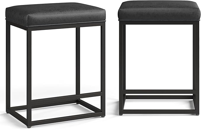 MAISON ARTS Bar Stools Set of 2 | Counter Height Bar Stools for Kitchen Island | Modern Black Barstools with Metal Frame&Faux Leather Upholstery | Farmhouse Backless Bar Stool | 24" Bar Height Stools