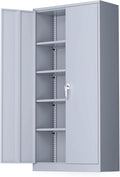 Greenvelly Metal Storage Cabinet with Doors and Adjustable Shelves,72" Locking Tool Steel Garage Cabinet, Utility Metal Filing Storage with Lock for Home Office, Garage, School, Kitchen Dark Gray
