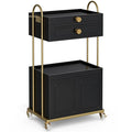 Salon Trolley Cart with Lockable Wheels, Salon Station Cabinet with Drawer & Cabinet for Hair Stylist Makeup Tool Organizer for Beauty Spa Barbershop (Black&Gold)