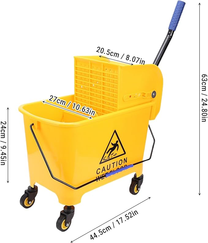 Fockety Mop Bucket, 20L Side Press Floor Cleaning Rectangular Mop Bucket on Wheels with Wringer and Handle, Mopping, Industrial Business
