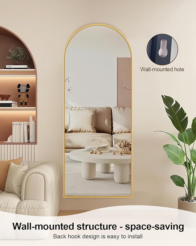 58"x19"Floor Mirror Full Length,Arched Full Length Mirror with Stand,Full Body Mirror,Hanging or Large Leaning for Bedroom Living Room Gold