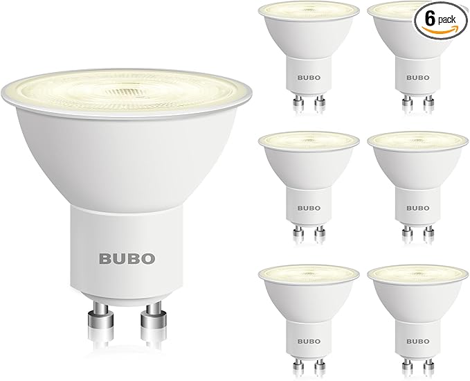 BUBO GU10 LED Bulb 6W Equivalent 50W, 3000K Warm White 650 Lumens, Non-Dimmable GU10 Bulb Replacement for Track Lighting, MR16 LED Bulb for Kitchen, Range Hood, Living Room, Bedroom, 6 Pack