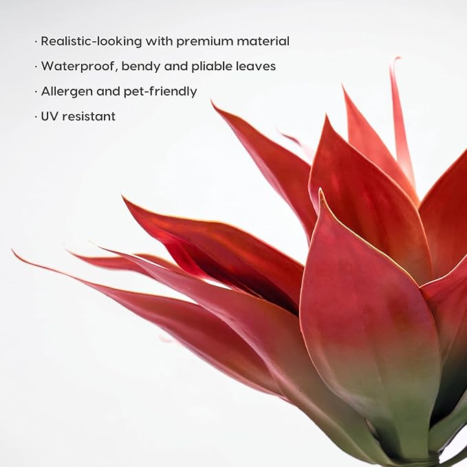 Velener Fall Fake Agave Artificial Plant Outdoor, Red Fake Succulents Plant for Room Decor and Autumn, Unpotted Faux Plants for Outdoor/Indoor Fall Decor, Red, 22 inches, Set of 1