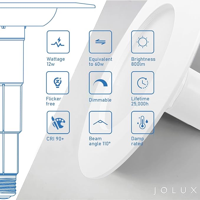 Jolux 4-Pack 5/6" 5CCT Retrofit LED Recessed Lighting,Selectable 2700K/3000K/3500K/4000K/5000K,12W=60W,800Lumen,Dimmable Can Lights,Adjustable Retrofit Downlight Installation,Bevel Trim