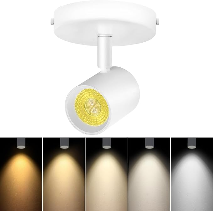 VANoopee 5-Color Dimmable Ceiling Spotlight Flush Mount Adjustable Directional LED Spot Lights Indoor Bright Accent Fixture for Art Picture Living Room Bedroom - CRI90 24° Flicker Free 10W 800lm White