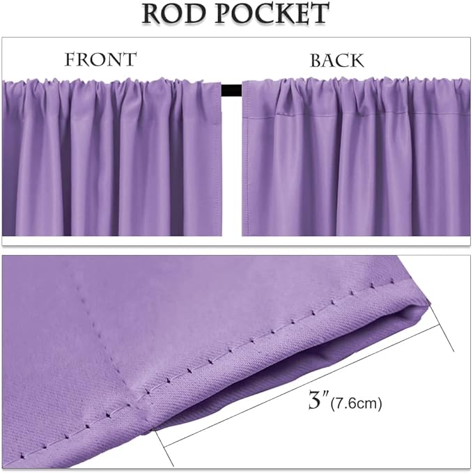 PONY DANCE Lilac Curtains Drapes - 42 x 45 inches Long Lilac Blackout Panels Home Fashion Solid Rod Pocket Curtain Blinds for Room Decoration Thermal Insulated Light Block, 1 Pair