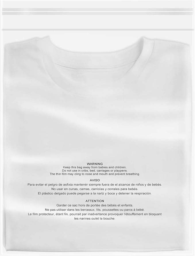 iMailer - 1000 Count - 12" x 18" Poly Bags with Suffocation Warning - Clear Plastic Packaging Bags for Clothing, T-Shirts - Resealable Adhesive, Not Strong