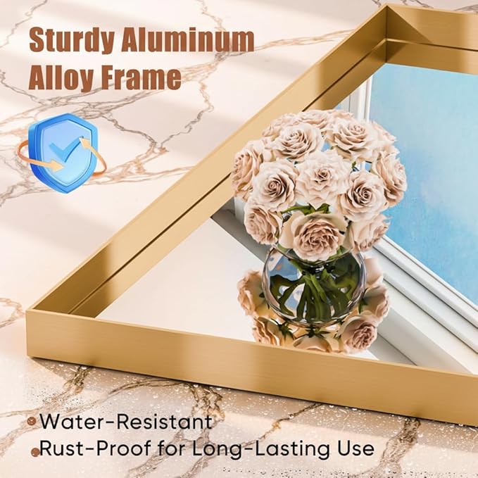 55"x36" Gold Framed Bathroom Mirror, Large Rectangular Vanity Mirror, Aluminum Metal Frame, Wall Farmhouse Modern Wall-Mounted Mirrors for Bathroom, Bedroom, Living Room, Over Sink