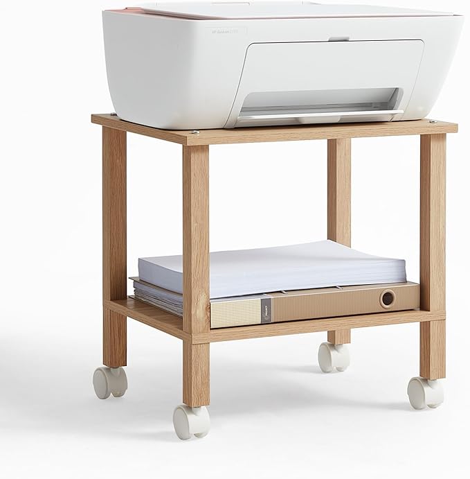 2 Tier Printer Stand with Storage,Under Desk Shelf Printer Table,Small Printer Stand with Wheels,Rolling Printer Cart for Office