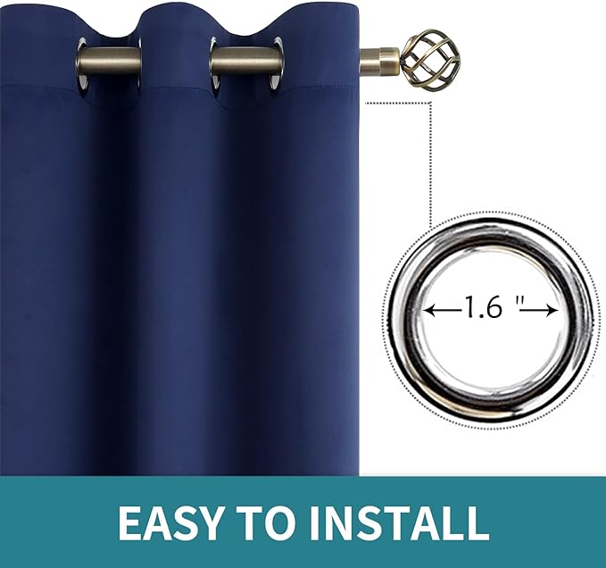 BGment Blackout Curtains for Bedroom 63 Inches Long - Navy Blue Room Darkening Thermal Insulated Sunlight Blocking Grommet Window Drapes for Kids Boys Room, Set of 2 Panels, 42 x 63 Inch