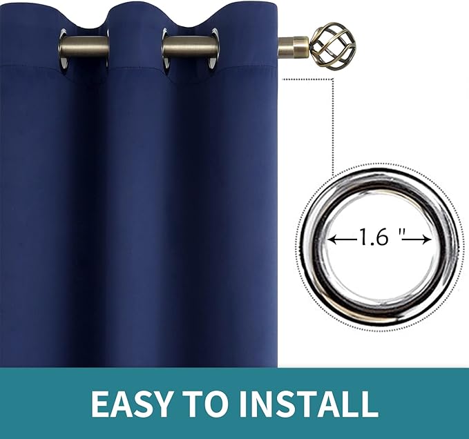 BGment Blackout Curtains for Living Room - Grommet Thermal Insulated Room Darkening Curtains for Bedroom, Set of 2 Panels (52 x 45 Inch, Navy Blue)