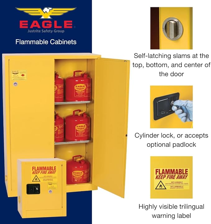 Eagle American Made 2 Gallon F﻿lammable Liquid Storage Cabinet, Manual-Close Space Saver Fireproof Cabinet for Schools, Garages, Manufacturing Facilities, 17" x 17" x 18", 1901X
