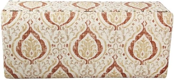 Homepop Home Decor | Upholstered Bench with Nailhead Trim | Large Ottoman with Storage for Living Room & Bedroom | Decorative Home Furniture, Orange and Cream Medallion
