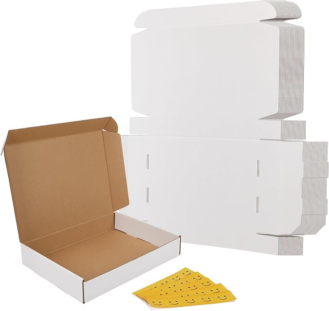 RLAVBL 30 Pack 12x9x2 Shipping Boxes, White Corrugated Cardboard Mailer Box for Packing Mailing Small Business