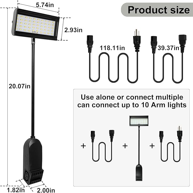 Trade Show Lights LED Display and Exhibit Arm Lighting, Connectable Tradeshow Lights Included Clamps, Mounting Brackets, Power Cables, Connect Cables (2pcs Black) (Black)
