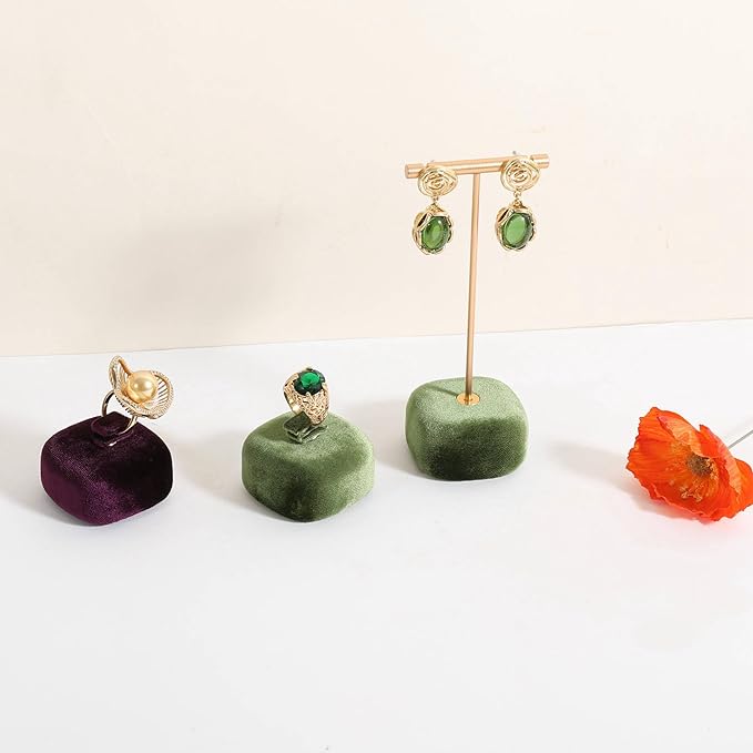 GemeShou Green Ring Display Stand for Jewelry, Velvet Single Ring Holder for selling, Cute Jewelry Display for Show【Green】