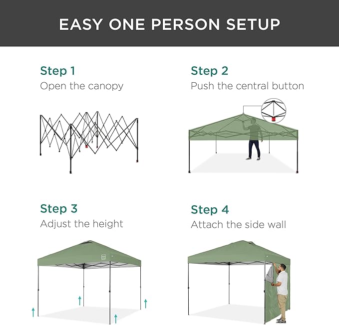 Best Choice Products 10x10ft Easy Pop Up Canopy w/Side Wall, 10 Pockets, Portable Carrying Case, 1-Button Setup, 4 Weight Bags - Sage Green