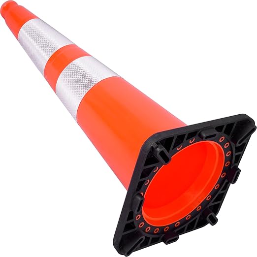 Fluorescent Orange/Green PVC Traffic Cones, Heavy Black Base Parking Lot Cone Structurally Stable Weatherproof Road Construction Safety Cones (4, Orange, 36" Extra Large)